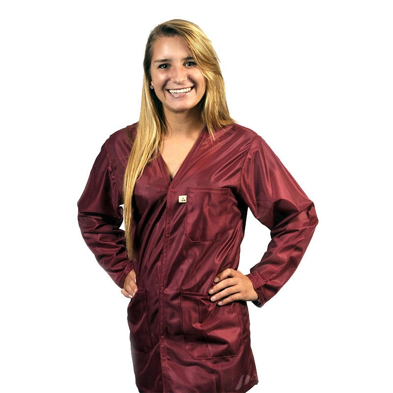 Tech Wear Burgundy, V-neck, hip-length jacket of lightweight OFX-100 fabric