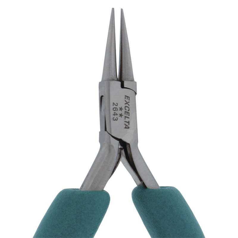 Excelta Round Nose Pliers 4-3/4" Smooth Jaws & ESD Safe Cushioned Grips