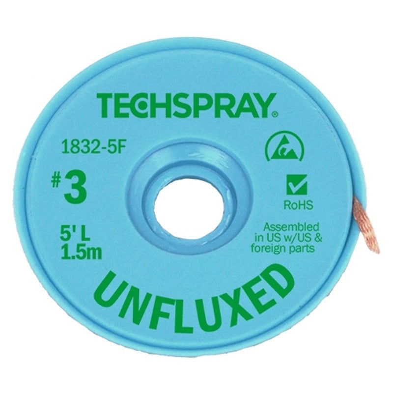 Techspray 1832-5F Unfluxed Green #3 Braid - AS