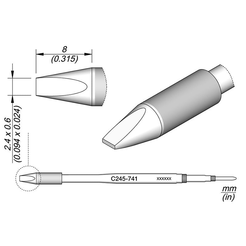 JBC Cartridge for T245-A Handpiece, 2.4 x 0.6mm