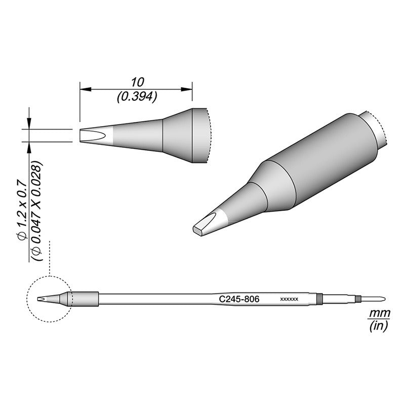 JBC Extended Length Cartridge for  T245-A Handpiece, 1.2 x 0.7mm