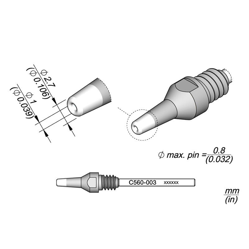 JBC Desoldering Tip for DR560-A Desoldering Iron, 2.7 x 1mm