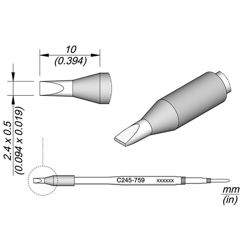 JBC Cartridge for T245-A Handpiece, 2.4 x 0.5mm