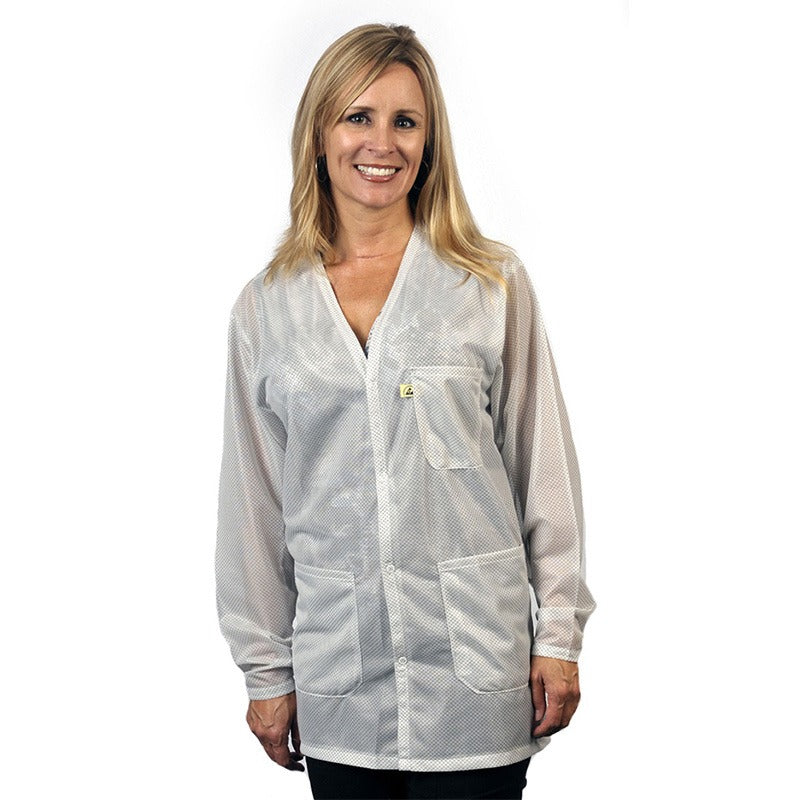 Tech Wear V-Neck X-Large Whtie ESD Jacket, 3 pockets with cuffs