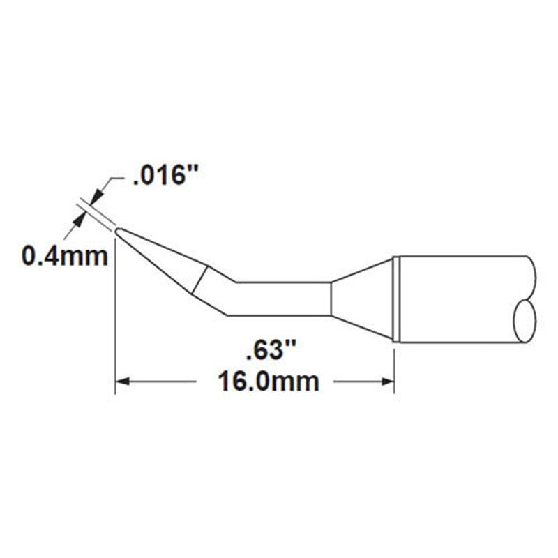 Metcal Cartridge, Conical, Bent, 0.4mm (0.016 In), 30Deg