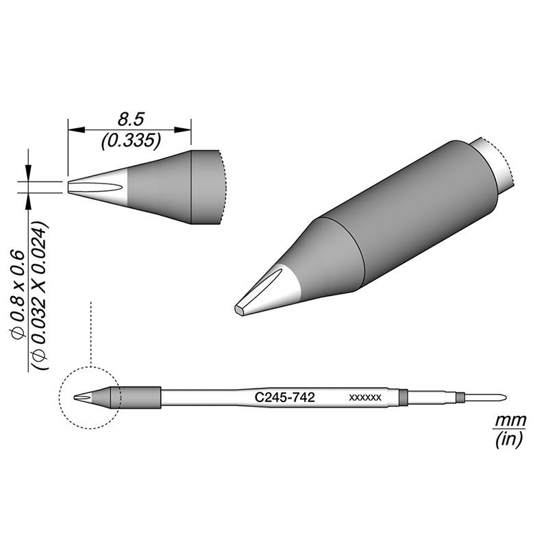 JBC Cartridge 0.8 X 0.6mm x 8.5 mm JBC 1 Chisel Soldering Cartridge