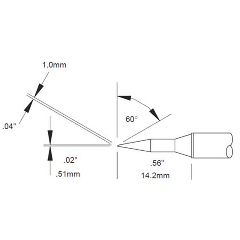 Metcal Cartridge, Bevel, Long, 1mm (0.04 In), 60Deg