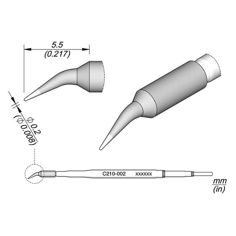 JBC Cartridge for T210-A Micro Handpiece, 0.2mm